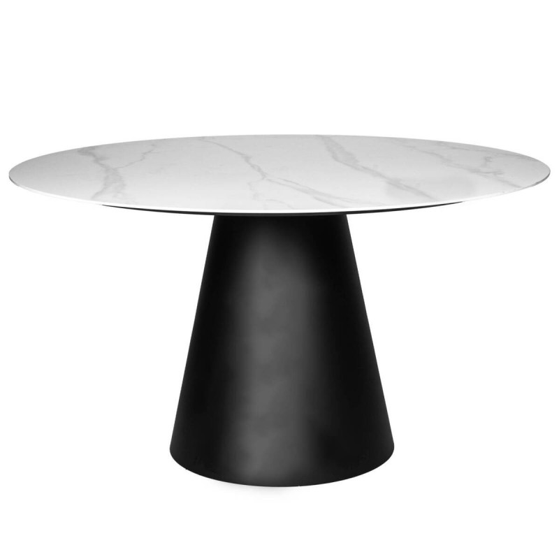 Mesa redonda tapa de cerámica texturizada y base de metal negro 135x77cm