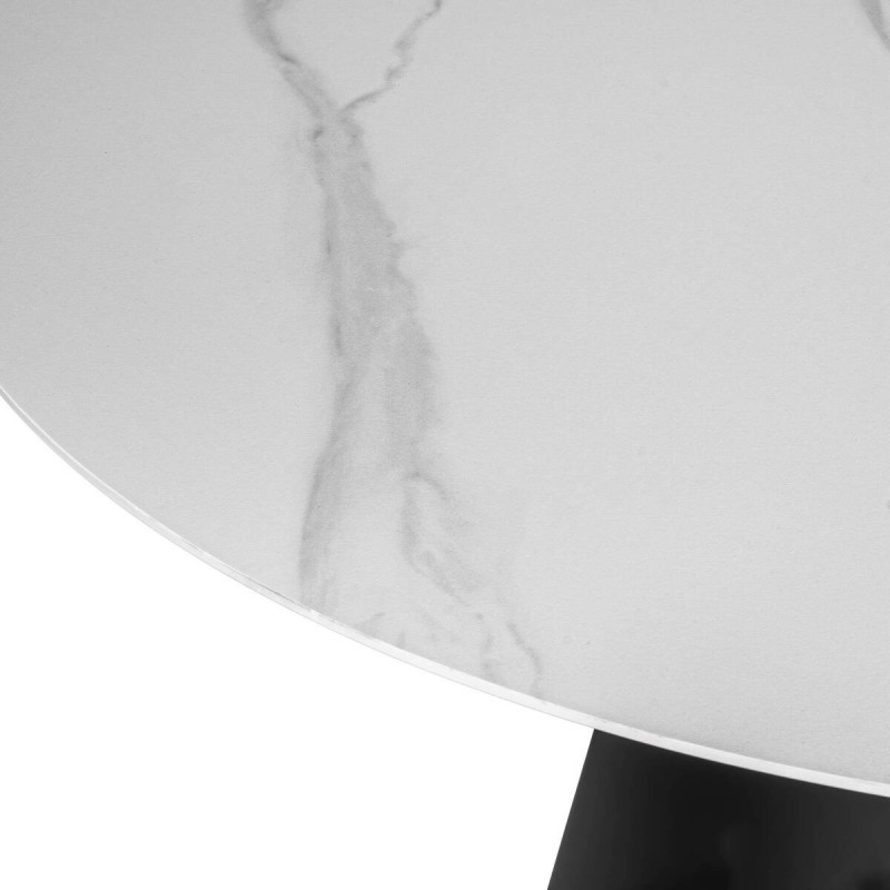 MESA REDONDA TAPA DE CERÁMICA TEXTURIZADA Y BASE DE METAL NEGRO 135x77cm