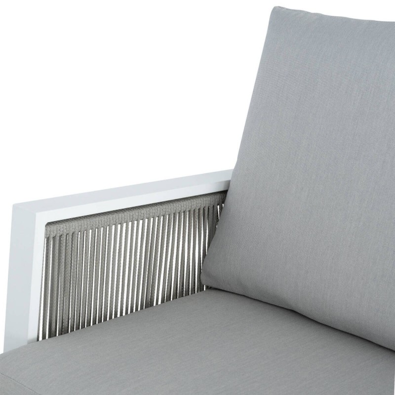Sofá aluminio blanco textil gris claro 194x93x85cm