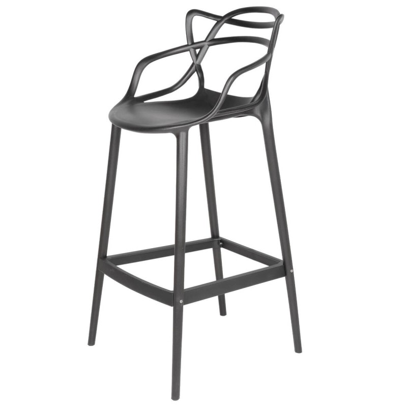 TABURETE DE PLÁSTICO GRIS CON DISEÑO CURVILÍNEO EN RESPALDO 75cm