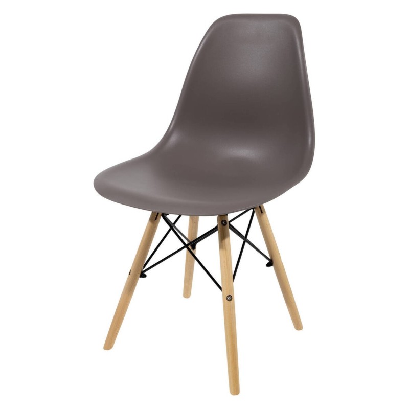 Silla de comedor estilo nórdico polietileno gris - patas de madera 46x52x81,5cm