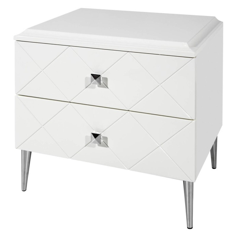 Mesita de noche blanca con detalles metálicos 60x44x55.5cm
