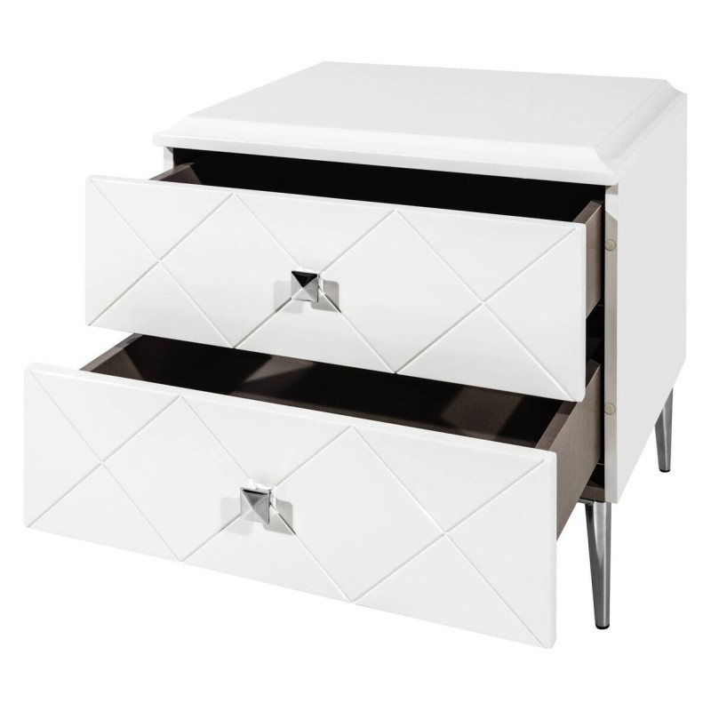 Mesita de noche blanca con detalles metálicos 60x44x55.5cm