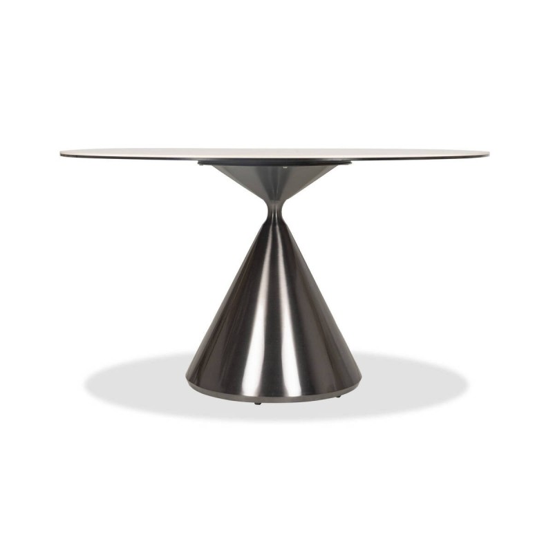Mesa de comedor redonda nova con tapa de cerámica y base cónica gris 135x76cm