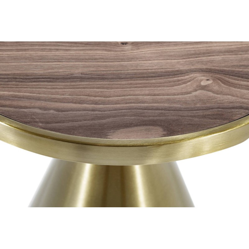 Mesa rincón redonda con base de acero oro y tapa natural