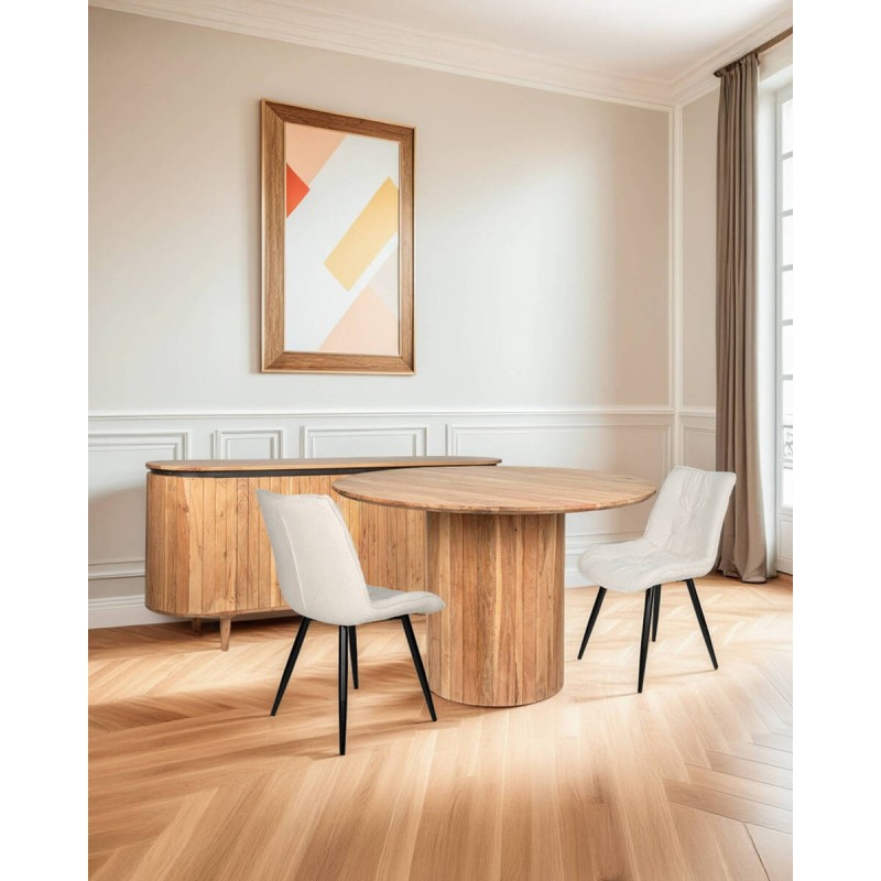 SILLA DE BORREGUILLO COLOR CREMA Y PATAS DE METAL NEGRO 52x60x89cm