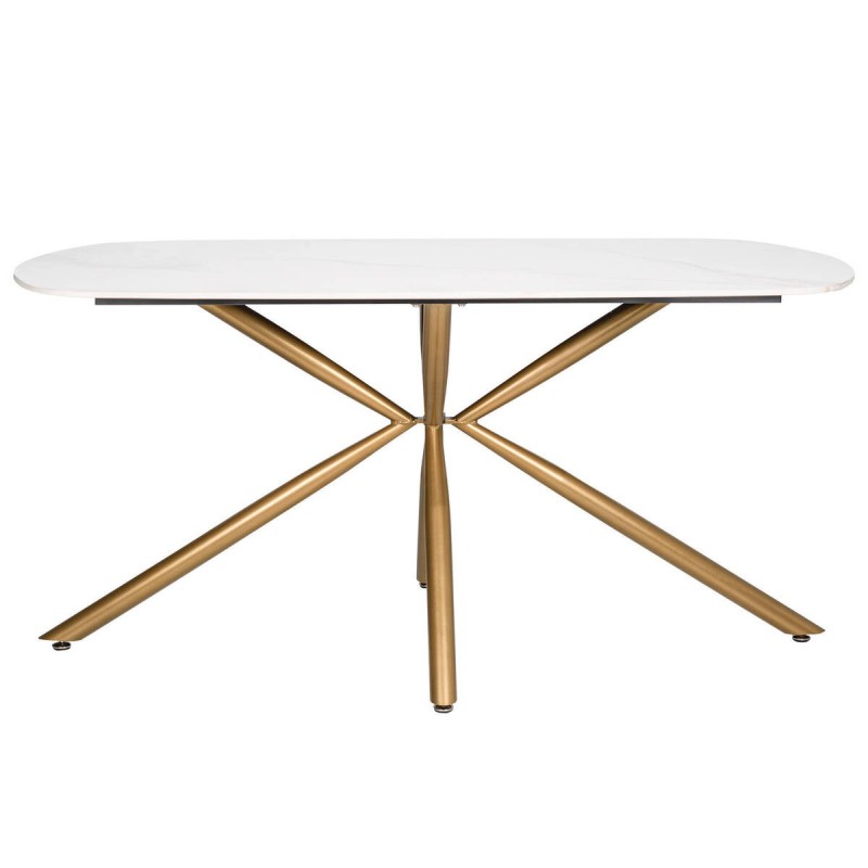 Mesa de comedor de tapa de cerámica y patas doradas 160x90x76cm