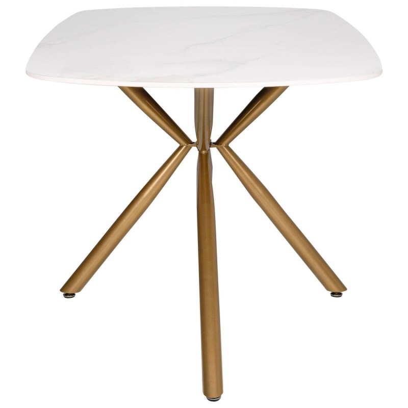 Mesa de comedor de tapa de cerámica y patas doradas 160x90x76cm