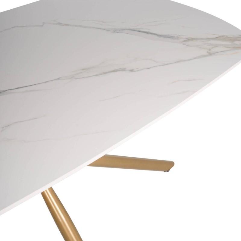 Mesa de comedor de tapa de cerámica y patas doradas 160x90x76cm