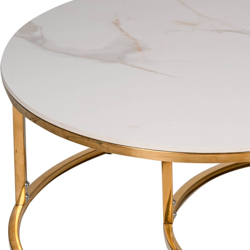 SET DE MESAS DE CENTRO DE CERÁMICA Y BASE COLOR ORO 140x80x50cm