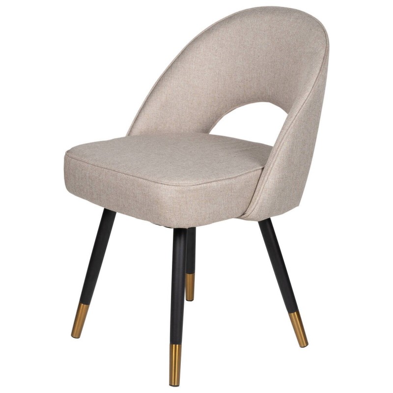 SILLA DE TEXTIL BEIGE OSCURO Y PATAS DE HIERRO NEGRO CON DETALLE DORADO 52x58x81cm
