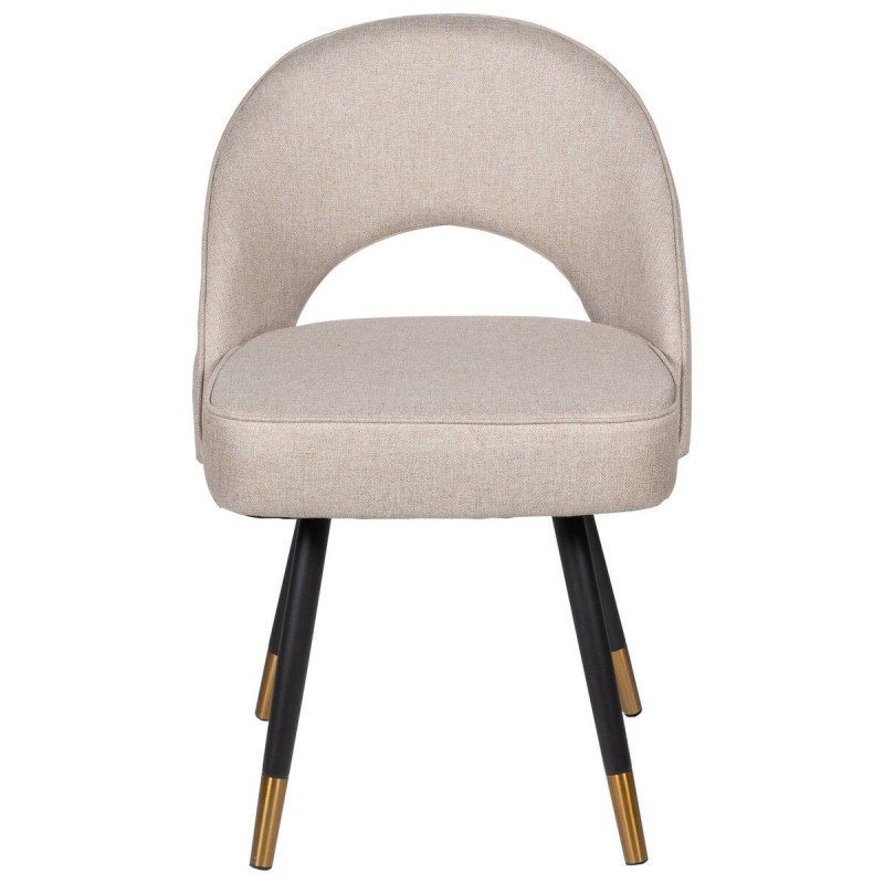Silla de textil beige oscuro y patas de hierro negro con detalle dorado 52x58x81cm