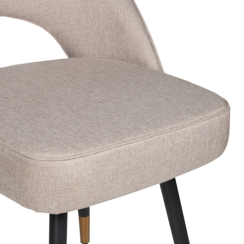 Silla de textil beige oscuro y patas de hierro negro con detalle dorado 52x58x81cm