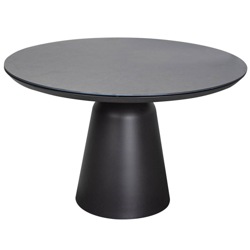 Mesa de comedor redonda de aluminio y tapa de cristal 120x75cm