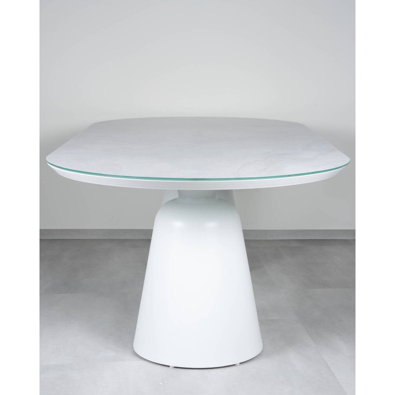 Mesa de comedor de terraza Eclipse ovalada con tapa de cristal cerámico
