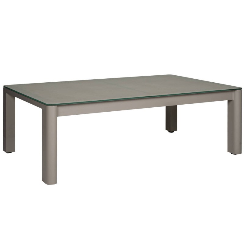 Mesa de centro de aluminio champán con tapa de cristal 120x75x41cm