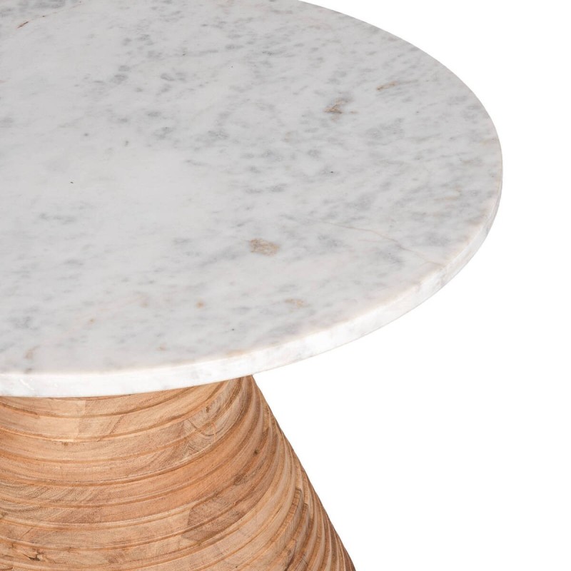 MESA DE CENTRO DE ACACIA Y TAPA DE MÁRMOL BLANCO 70x70x40cm