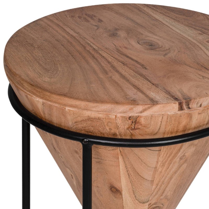 MESA DE RINCÓN DE ACACIA FORMA CONO Y BASE DE METAL 36x36x56cm