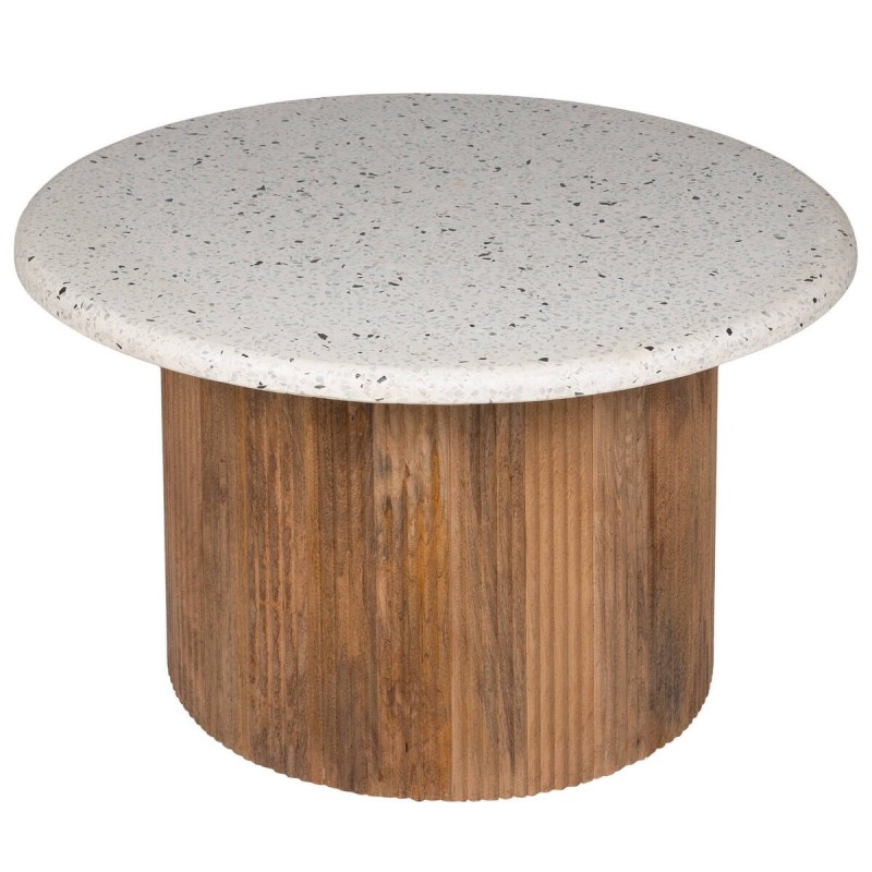Mesa de centro redonda de terrazo y madera 76x46cm