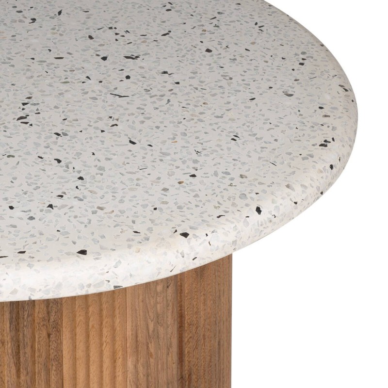 Mesa de centro redonda de terrazo y madera 76x46cm