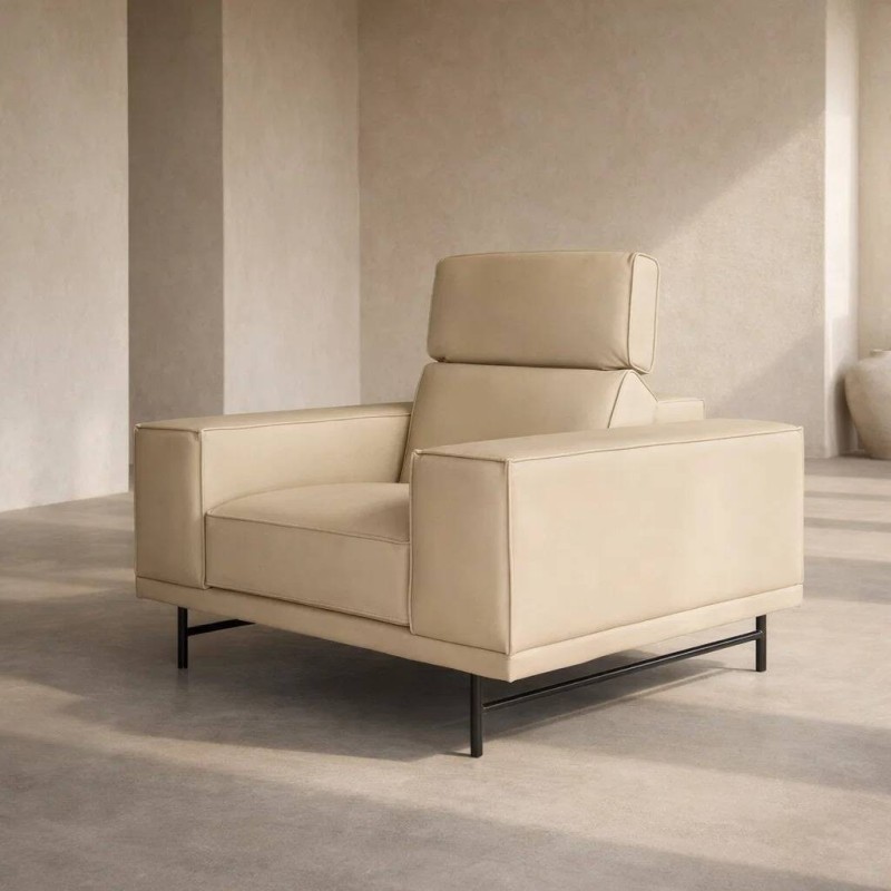 Sillón bloque color beige con cabecero reclinable 106x100x96cm