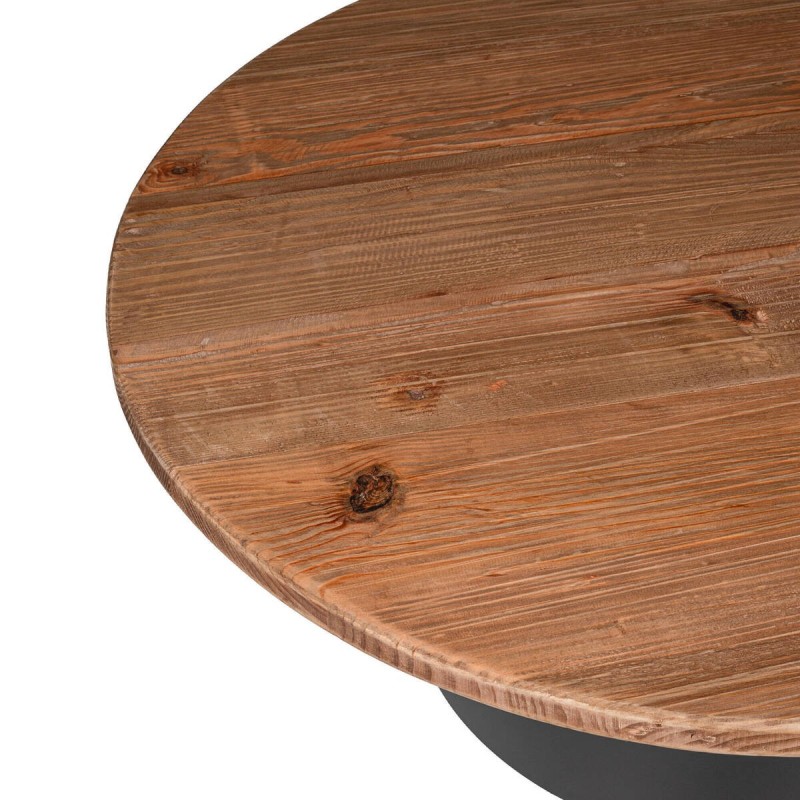 Mesa de centro de pino reciclado y base de hierro negro 90x90x34cm