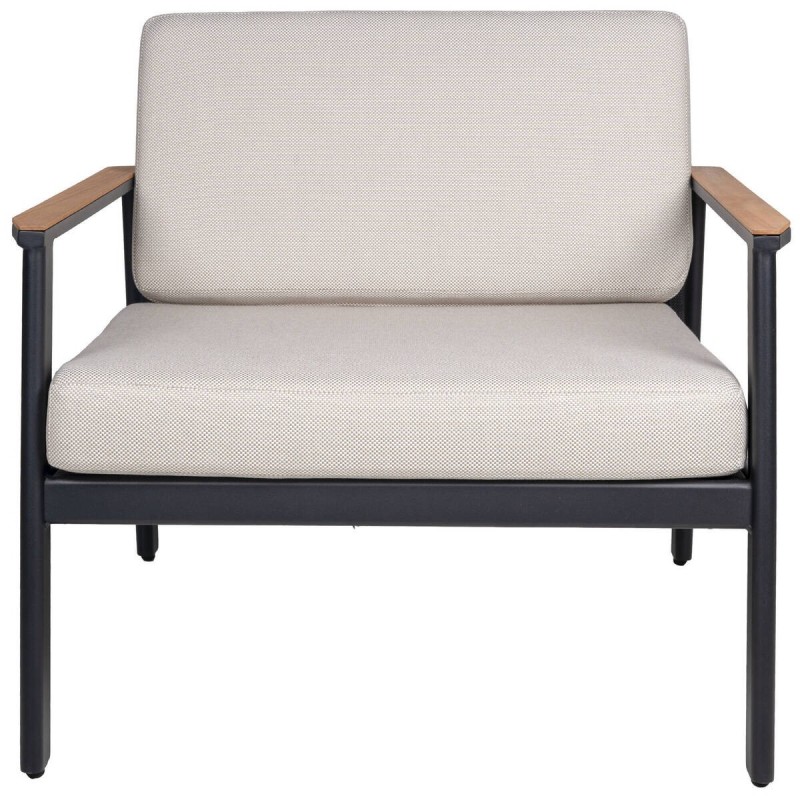 Sillón aluminio negro con brazos de teca 84x85x71cm