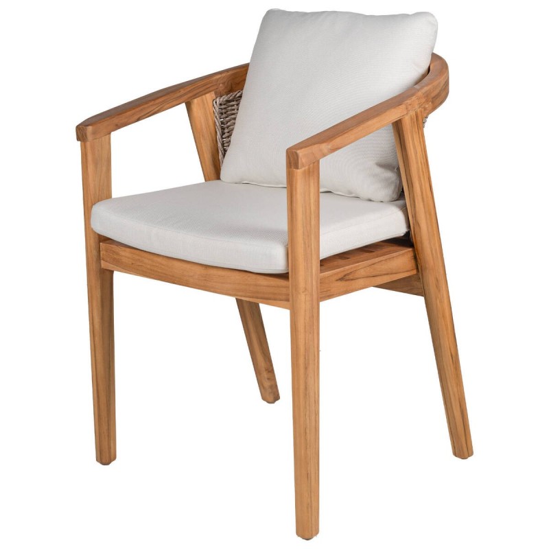 Silla de madera maciza de teca y ratán sintético 61x61x77cm