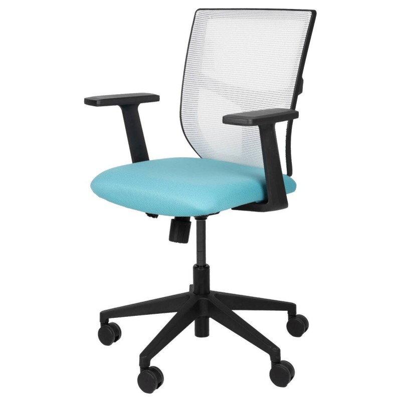 Silla oficina estructura nylon negro asiento azul respaldo blanco 63x55x101cm