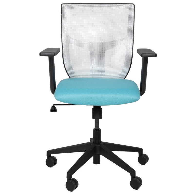 Silla oficina estructura nylon negro asiento azul respaldo blanco 63x55x101cm