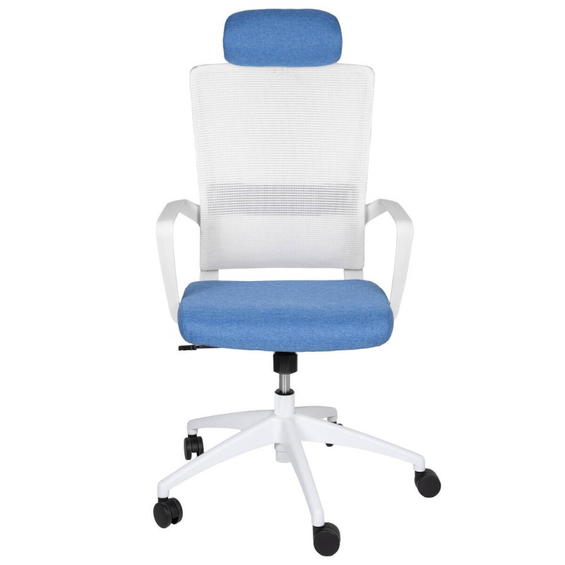 Silla de oficina ergonómica nylon blanco asiento azul 59x55x125cm