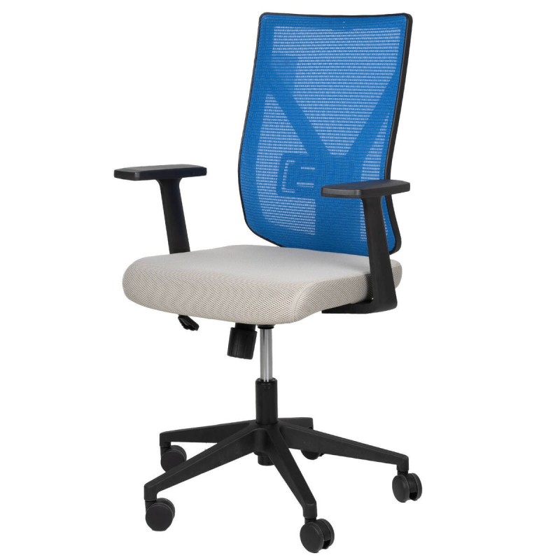 Silla de oficina estructura nylon negro respaldo azul asiento gris 64x58x107cm
