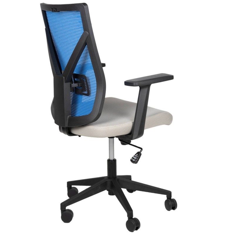 SILLA DE OFICINA ESTRUCTURA NYLON NEGRO RESPALDO AZUL ASIENTO GRIS 64x58x107cm