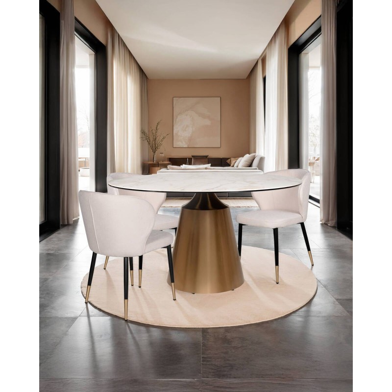 SILLA COMEDOR AURUM CRUDO - PATAS METAL NEGRO CON DETALLE EN ORO 52x58x77cm