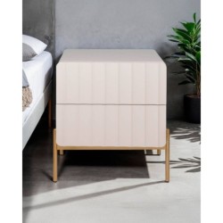 MESITA DE NOCHE LACADO BEIGE CON ONDULACIONES Y PATAS DORADAS 50x43x60cm