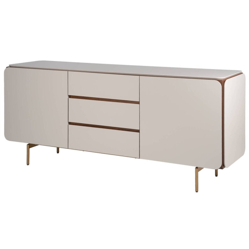 Aparador lacado beige con detalles en nogal 184x41.5x81cm