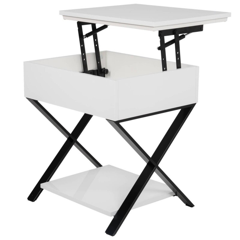 Mesa de rincón lacado elevable y patas cruzadas de hierro 48x40x55cm