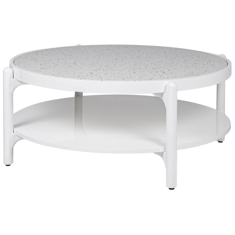 Mesa de centroredonda lacado blanco y tapa de terrazzo 90x37cm