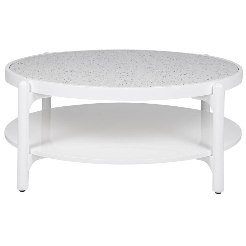 Mesa de centroredonda lacado blanco y tapa de terrazzo 90x37cm