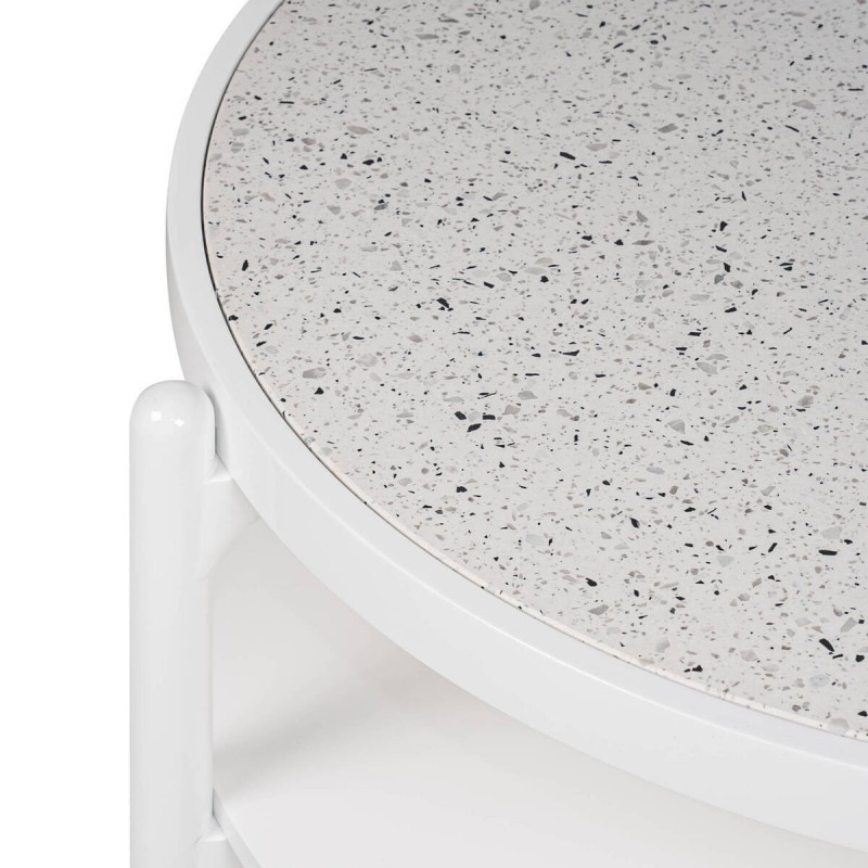 MESA DE CENTROREDONDA LACADO BLANCO Y TAPA DE TERRAZZO 90x37cm