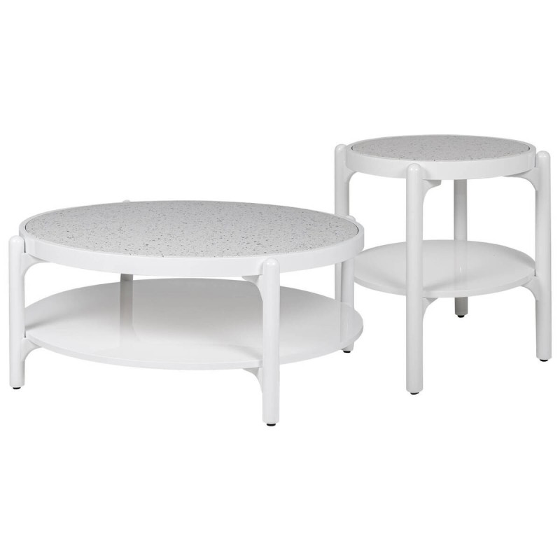 MESA DE CENTROREDONDA LACADO BLANCO Y TAPA DE TERRAZZO 90x37cm