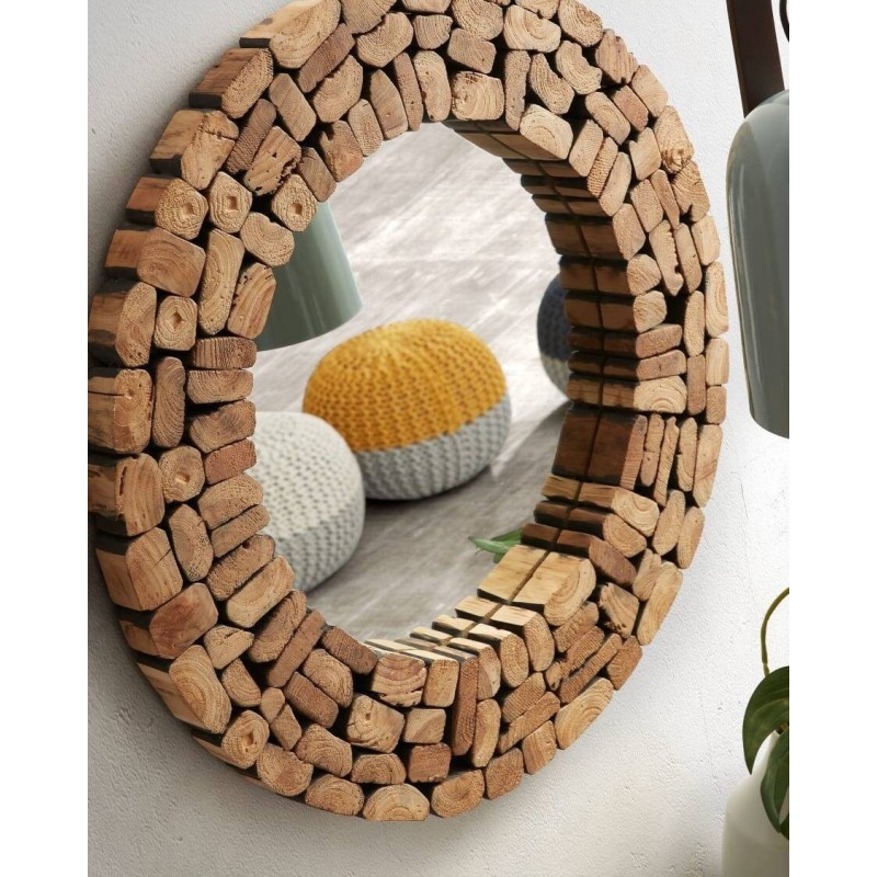 Espejo Eliptic de madera maciza de teca Ø 80 cm