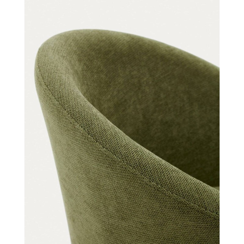 Silla giratoria marvin chenilla verde y patas de madera de haya 48x48x77cm