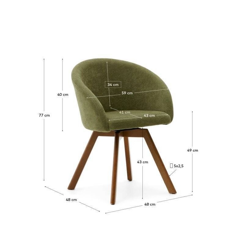 Silla giratoria marvin chenilla verde y patas de madera de haya 48x48x77cm