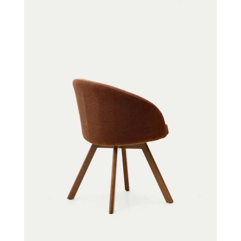 Silla giratoria Marvin Chenilla marrón y patas de madera de haya 48x48x77cm