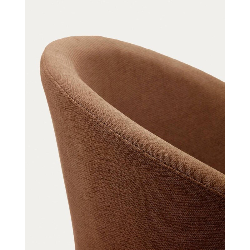 Silla giratoria Marvin Chenilla marrón y patas de madera de haya 48x48x77cm