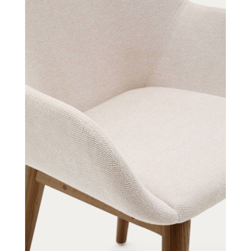 Silla Konna beige y patas de madera maciza de fresno acabado oscuro