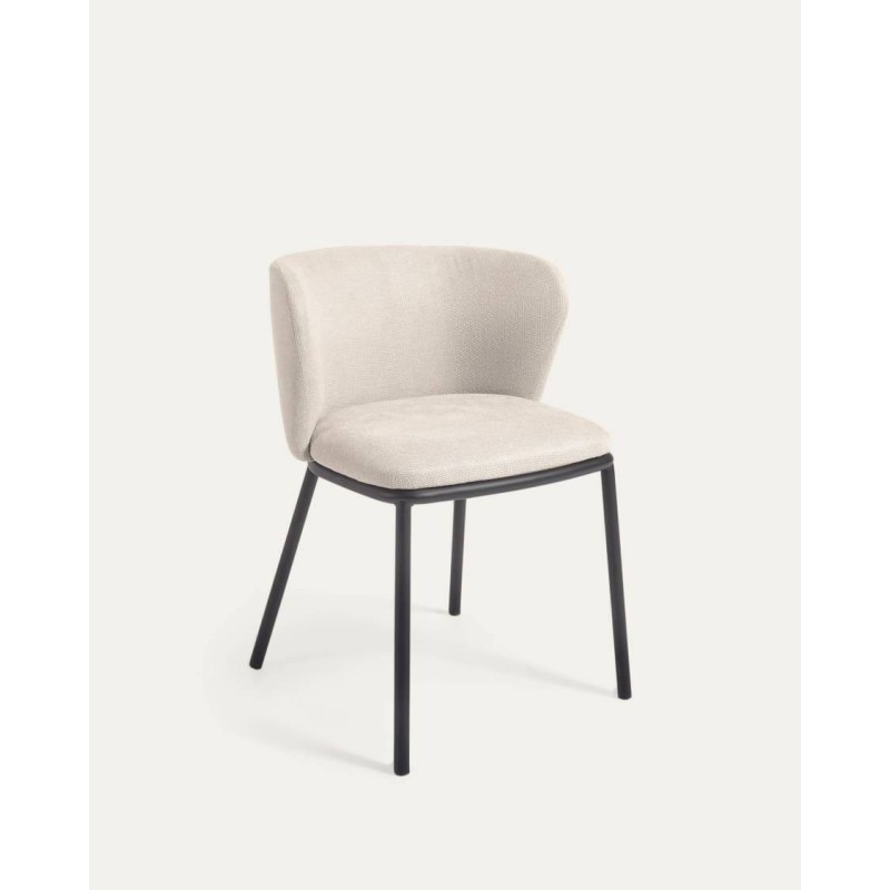 Silla ciselia de chenilla beige claro y acero negro 75x52x55 cm