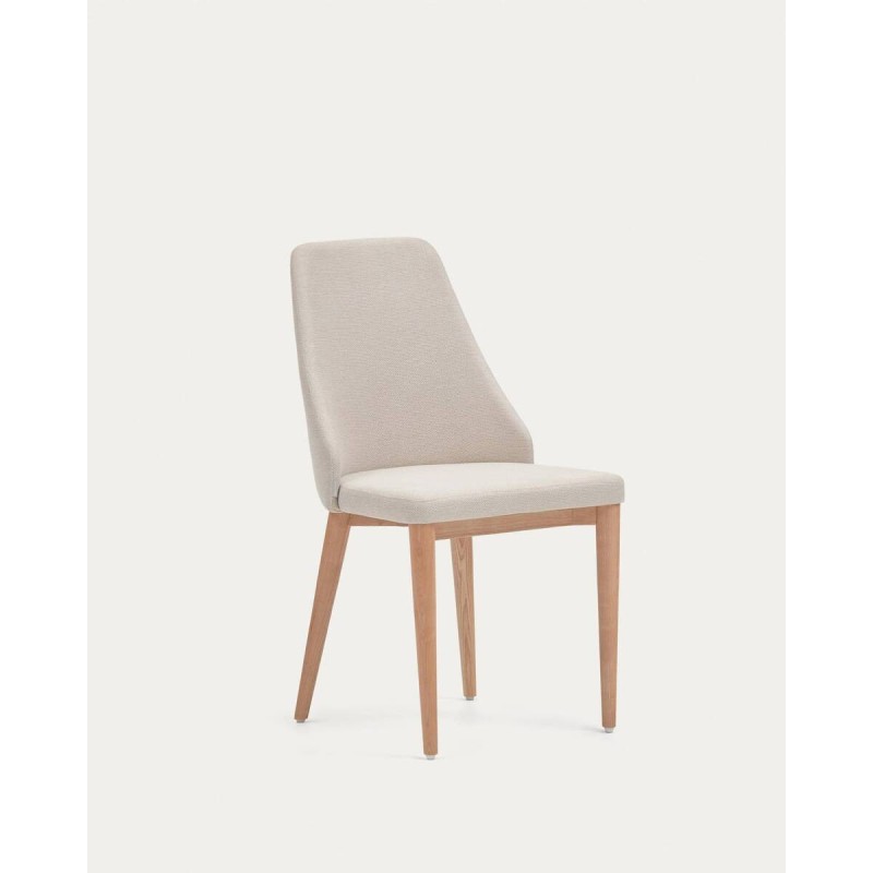 Silla rosie de chenilla beige y patas de madera maciza de fresno 56x56x77cm