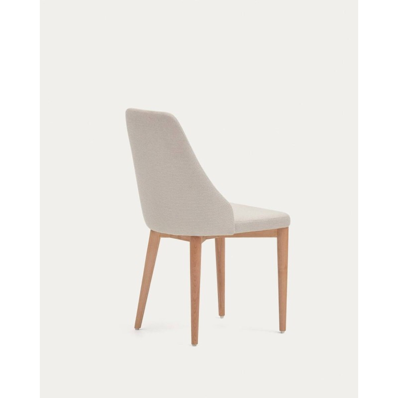 Silla rosie de chenilla beige y patas de madera maciza de fresno 56x56x77cm